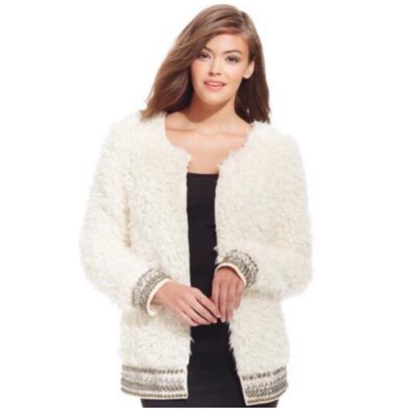Jessica Simpson Faux Fur Beaded Jacket - Picture 2 of 8